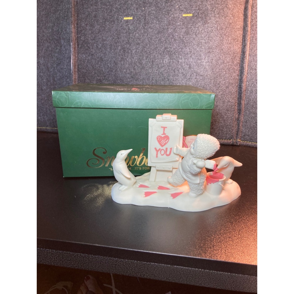 Dept 56 Snowbabies I Heart You Painting Easel Penguin Figurine Pink Ribbon Box